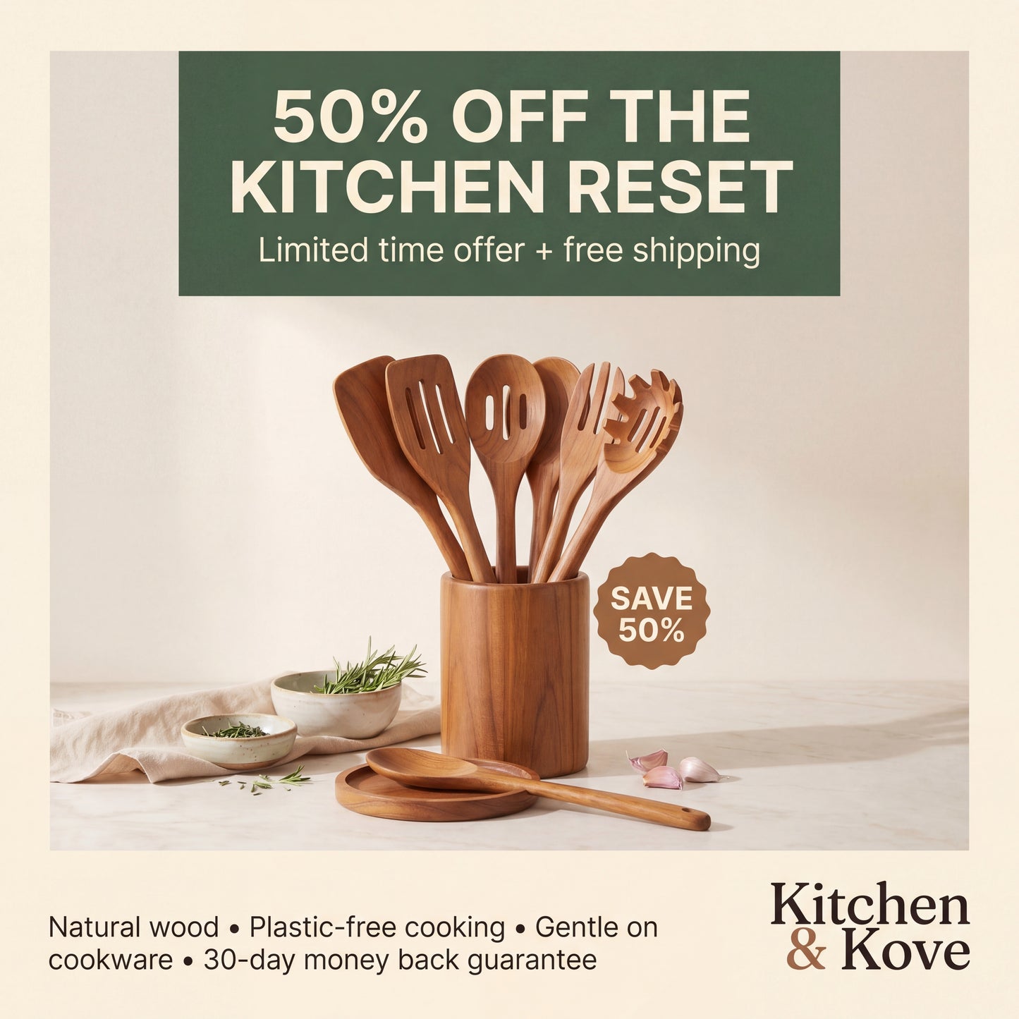 The Kove 9™ Wooden Utensil Set